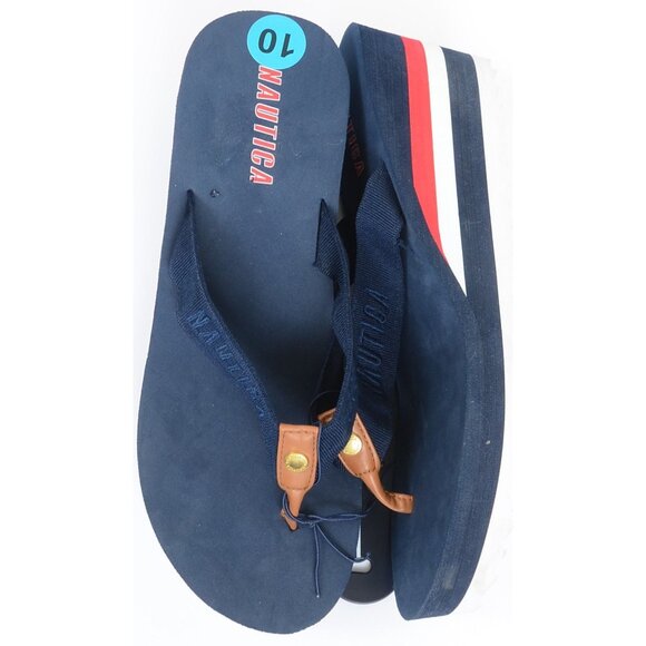 Nautica Women's 10 Red White Blue Thong Wedge Slip-on Sandal Beach Patriotic NEW - Picture 2 of 6